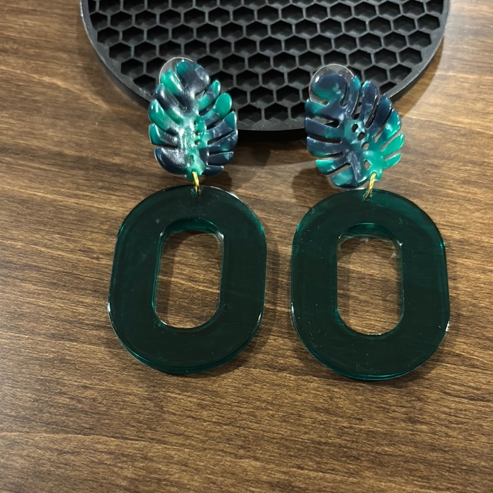 Statement Green Leaf Earrings